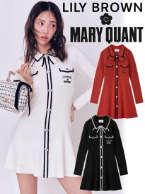 【即日出荷】(限定価格10%OFF&500円OFF) Lily Brown リリーブラウン 【MARY QUANT】ビジューボタンミニニットワンピース 25秋冬. LWNO255026 フレアワンピース 【新作】マリークワント マリクワ コラボ