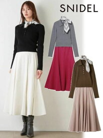 【即日出荷】(限定価格10%OFF&500円OFF) snidel スナイデル スカーフ付きポロ×フレアスカート 25秋冬. SWNO255086 マキシワンピース ボトム【新作】