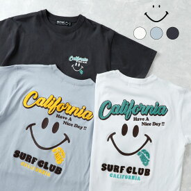 SMILEY FACE スマイリー フェイス Tシャツ カットソー 半袖 メンズ レディース ユニセックス 刺繍 大きいサイズ 海 サーフィン カリフォルニア ハワイ アメカジ カジュアル