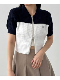 【SALE／55%OFF】WZIPケーブルニット(半袖) Heather ヘザー トップス ニット レッド ホワイト【RBA_E】[Rakuten Fashion]