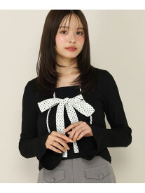 バイカラーリボンカットソー Heather ヘザー トップス カットソー・Tシャツ ブラック ホワイト グレー【送料無料】[Rakuten Fashion]