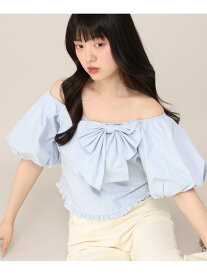 【SALE／55%OFF】リボンモチーフブラウス(半袖) Heather ヘザー トップス シャツ・ブラウス ブルー ホワイト【RBA_E】[Rakuten Fashion]