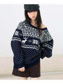 【SALE／58%OFF】トナカイ柄ノルディックニット Heather ヘザー トップス ニット ネイビー グリーン ホワイト【RBA_E】[Rakuten Fashion]