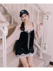 レースベロアキャミミニワンピース Heather ヘザー ワンピース・ドレス チュニック ブラック ホワイト【送料無料】[Rakuten Fashion]