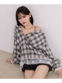 2WAYレーストリムBIGシャツ Heather ヘザー トップス シャツ・ブラウス ブラウン ネイビー ブルー ホワイト【送料無料】[Rakuten Fashion]