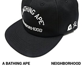 【A BATHING APE x NEIGHBORHOOD BAPE x NBHD - PANEL CAP BLACK 242NOAPN-HT01S ア ベイシング エイプ x ネイバーフッド パネル キャップ ブラック】