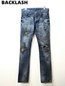 S￥45,360【ISAMU KATAYAMA BACKLASH コットン13オンスデニム クラッシュ加工 タイトストレート バックラッシュ デニムパンツ 1308-07 DARK INDIGO】【中古】