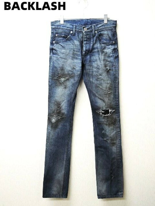 楽天市場 S Dark Indigo 45 360 Isamu Katayama Backlash コットン13オンスデニム クラッシュ加工 タイトストレート バックラッシュ デニムパンツ 中古 Heavens