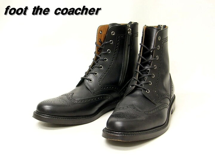 楽天市場 ９ 1 2 黒 Black Foot The Coacher フットザコーチャー ウイングチップ サイドzip レザーブーツ Heavens