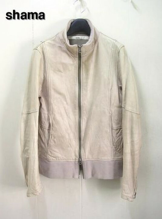 楽天市場】38【shama Zip LEATHER JACKET BEIGE シャマ レザージャージ 