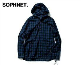 L【SOPHNET．BLOCK CHECK PULL OVER HOODED SHIRT SOPH-160054 ソフネット ブロックチェック プルオーバー フードシャツ】
