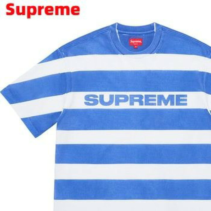 楽天市場】M【Supreme Printed Stripe S/S Top Bright Blue 21ss 