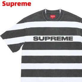 L【Supreme Printed Stripe S/S Top Black 21ss シュプリーム プリント ストライプ ショートスリーブ トップ シュプリーム ボーダー Tシャツ 2021ss】