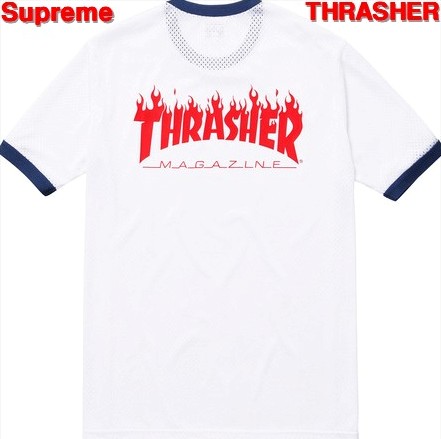 M 白 WhiteSupreme [シュプリーム] x Thrasher [スラッシャー] Mesh Crewneck メッシュTシャツ  : HEAVENS