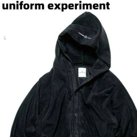 3【uniform experiment MICRO FLEECE BUTTON HOODY UE-189063 BLACK ユニフォームエクスペリメント マイクロ フリース パーカー】