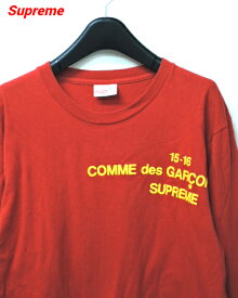 M【Supreme x COMME des GARCONS SHIRT L/S T-Shirt Red シュプリーム x コムデギャルソン ロングスリーブ Tシャツ Supreme ロンTシャツ レッド】【中古】