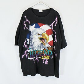 SALE/ 90年代 AMERICAN THUNDER アメリカンサンダー 半袖 プリントTシャツ 両面プリント 鷲 ブラック (メンズ XXL) 中古 古着 N5511