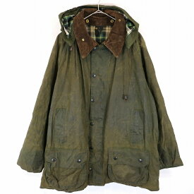 90年代 イングランド製 Barbour バブアー BEAUFORT オイルドジャケット ユーロ フードドロスト カーキ (メンズ 50) 中古 古着 O1422