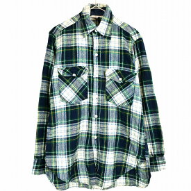 60～70年代 WOOLRICH ウールリッチ ウール 長袖シャツ アメカジ フラップポケット マドラスチェック グリーン (メンズ M) 中古 古着 O2108