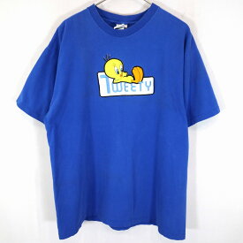 90年代 USA製 LOONEY TUNES ルーニーチューンズ トゥイ―ティー 半袖Tシャツ 紙タグ ブルー (レディース 14W/16W) 中古 古着 O1637