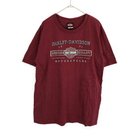 USA製 HARLEY DAVIDSON ハーレーダビッドソン 両面ロゴプリント 半袖Tシャツ Y2K ワインレッド (メンズ L) 中古 古着 O1890