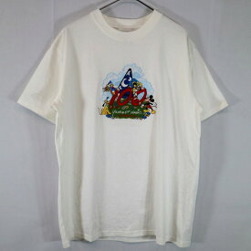 Disney ディズニー キャラクター刺繍 半袖Tシャツ ホワイト (メンズ L) 中古 古着 O2041
