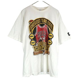 90年代 USA製 STARTER スターター NBA シカゴ・ブルズ 半袖Tシャツ シングルステッチ ホワイト (メンズ L) 中古 古着 O2176