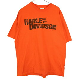HARLEY DAVIDSON ハーレーダビッドソン 両面プリント 半袖Tシャツ ロゴ バイカー モーターサイクル オレンジ (メンズ XL) 中古 古着 O3748