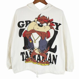 SALE///// 90年代 USA製 JERRY LEIGH キャラクタープリントパーカー ルーニー タスマニアンデビル ホワイト (メンズ ワンサイズ) 中古 古着 O3951