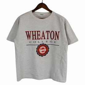 ウィートン大学 半袖Tシャツ カレッジ 霜降り フロントプリント ホワイト (メンズ Mサイズ相当) 中古 古着 O4240
