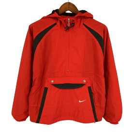 SALE///// 90年代 NIKE ナイキ アノラックパーカー 刺しゅう ハーフジップ ナイロンジャケット レッド (ユース XL) 中古 古着 O4329