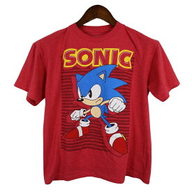 SONIC THE HEDGEHOG ソニック半袖Tシャツ 大きいサイズ キャラクタープリント レッド (キッズ XXL) 中古 古着 O4133