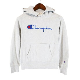 Champion チャンピオン ロゴ リバースウィーブパーカー 刺繍 アメカジ グレー (メンズ XS) 中古 古着 O5061
