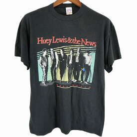 80年代 HueyLewis&theNews ヒューイ・ルイス＆ザ・ニュース 半袖Tシャツ シングルステッチ バンド ブラック (メンズ XL) 中古 古着 O5345