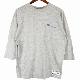 80年代 USA製 Champion チャンピオン 88/12 ロゴ 7分丈 長袖Tシャツ 丸首 グレー (メンズ XL) 中古 古着 O6230