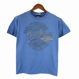 HARLEY DAVIDSON ハーレーダビッドソン Hanes グラフィックプリント 半袖Tシャツ Y2K ブルー (メンズ S) 中古 古着 O6317