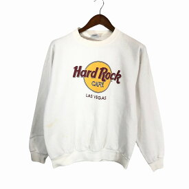 HARD ROCK CAFE ハードロック 企業プリント スウェット ロゴ ワンポイント ホワイト (メンズ L) O7208 中古 古着