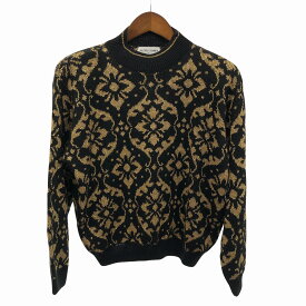 SALE///// USA製 ALFRED DUNNER クルーネックニット セーター 防寒 総柄 ブラック (レディース L) 中古 古着 O8595