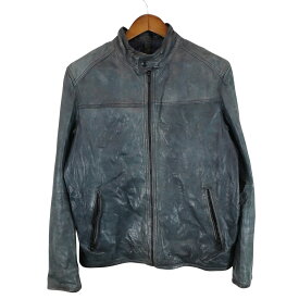 Massimo Dutti シングルライダース レザージャケット アメカジ モード ロック グレー (メンズ XL) 中古 古着 O8709