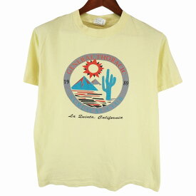 90年代 USA製 SOF TEE グラフィックプリント 半袖Tシャツ シングルステッチ イエロー (メンズ M) 中古 古着 O9131
