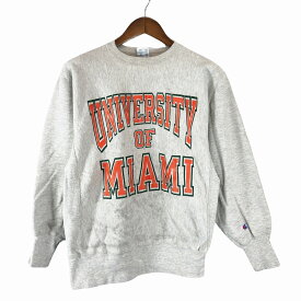 90年代 USA製 Champion チャンピオン リバースウィーブ マイアミ大学プリント スウェット カレッジ グレー (メンズ L) 中古 古着 O9667