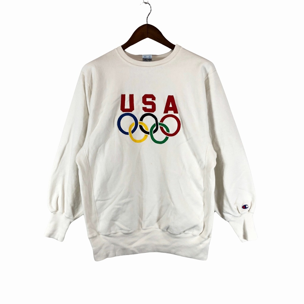 90年代 Champion チャンピオン リバースウィーブ オリンピック スウェット アメカジ ホワイト (メンズ XL)  古着 O9698のサムネイル