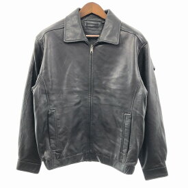 ROUNDTREE & YORKE ジップアップ レザージャケット 防寒 アメカジ ミニマル ブラック (メンズ L) 中古 古着 O9807