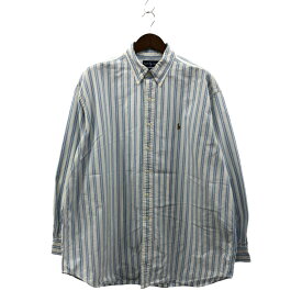 RALPH LAUREN ラルフローレン 長袖シャツ 大きいサイズ 刺繍 ワンポイントロゴ ストライプ ホワイト (メンズ XXL) 中古 古着 P1487