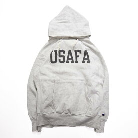 90年代 USA製 Champion チャンピオン リバースウィーブ USAFA スウェット パーカー ミリタリー グレー (メンズ X-LARGE) 中古 古着 P2594(X-LARGE) p2594