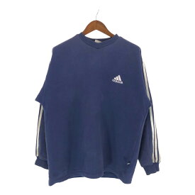 SALE///// 90年代 adidas アディダス Vネック サイドライン ワンポイントロゴ スウェット スポーツ ブルー (メンズ L) 中古 古着 P5014