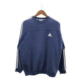 SALE///// 90年代 adidas アディダス ワンポイントロゴ サイドライン スウェット トレーナー スポーツ ネイビー (メンズ XL) 中古 古着 P5140