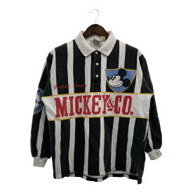 SALE///// 90年代 Disney ディズニー MICKEY&CO. ストライプ 長袖 ポロシャツ ラガーシャツ キャラクター ホワイト (メンズ M相当) 中古 古着 P5150