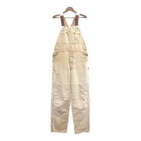 SALE///// 80年代 USA製 Carhartt カーハート ダック ワーク ダブルニー オーバーオール ベージュ (メンズ 36×34) 中古 古着 P5298