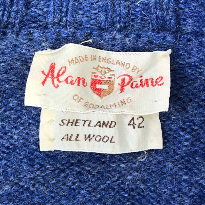 60年代 イングランド製 Alan Paine シェットランドウール ニット セーター ヴィンテージ ユーロ ブルー メンズ 42 中古 古着 P5944 YAMAHISA USEDCLOTHINGSHOP